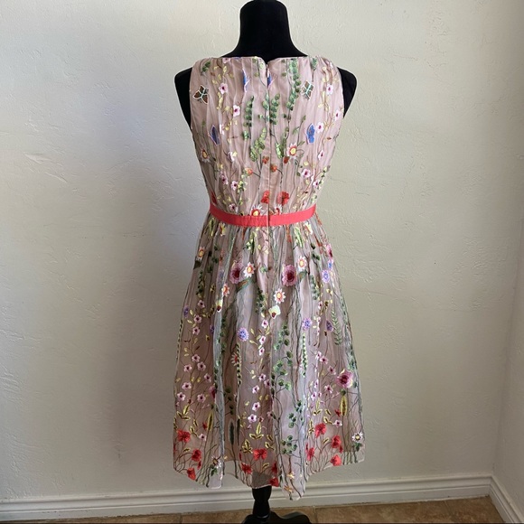 Adrianna Papell Floral V Neck Fit and Flare floral embroidered dress - Picture 6 of 15